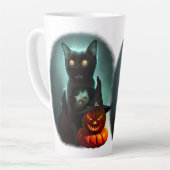 Vampire Cat and Wizard Pumpkin Halloween Surreal Latte Mok (Linkerhoek)
