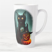Vampire Cat and Wizard Pumpkin Halloween Surreal Latte Mok (Rechts)