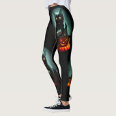 Vampire Cat and Wizard Pumpkin Halloween Surreal Leggings (Links)