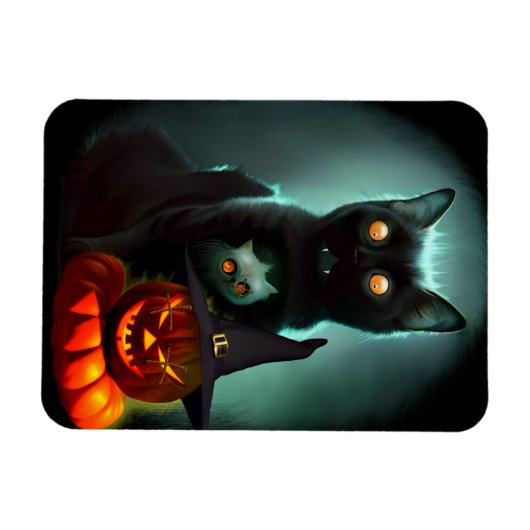 Vampire Cat and Wizard Pumpkin Halloween Surreal Magneet (Horizontaal)