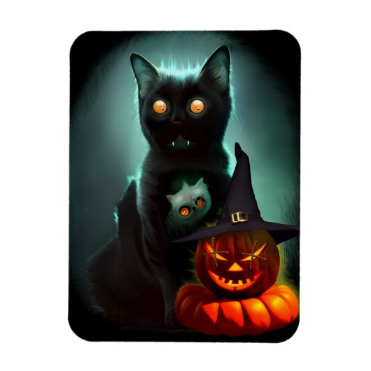 Vampire Cat and Wizard Pumpkin Halloween Surreal Magneet (Verticaal)