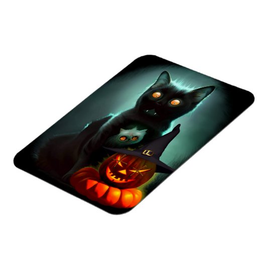 Vampire Cat and Wizard Pumpkin Halloween Surreal Magneet