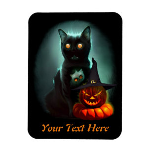 Vampire Cat and Wizard Pumpkin Halloween Surreal Magneet