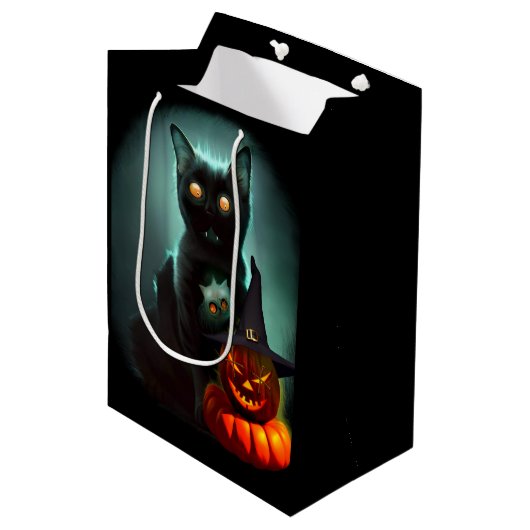 Vampire Cat and Wizard Pumpkin Halloween Surreal Medium Cadeauzakje (Voorkant Gekanteld)