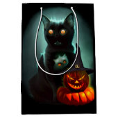 Vampire Cat and Wizard Pumpkin Halloween Surreal Medium Cadeauzakje (Voorkant)