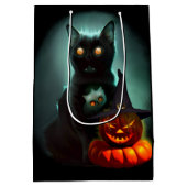 Vampire Cat and Wizard Pumpkin Halloween Surreal Medium Cadeauzakje (Achterkant)