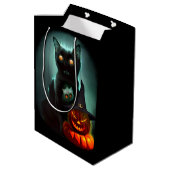 Vampire Cat and Wizard Pumpkin Halloween Surreal Medium Cadeauzakje (Achterkant Gekanteld)