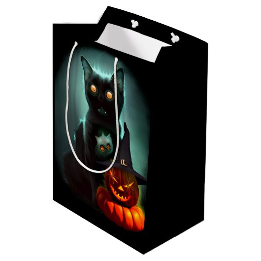 Vampire Cat and Wizard Pumpkin Halloween Surreal Medium Cadeauzakje (Achterkant Gekanteld)