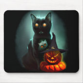 Vampire Cat and Wizard Pumpkin Halloween Surreal Muismat (Voorkant)