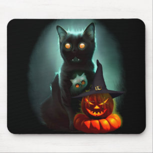 Vampire Cat and Wizard Pumpkin Halloween Surreal Muismat