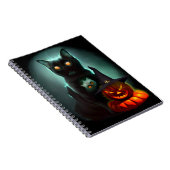 Vampire Cat and Wizard Pumpkin Halloween Surreal Notitieboek (Rechterzijde)