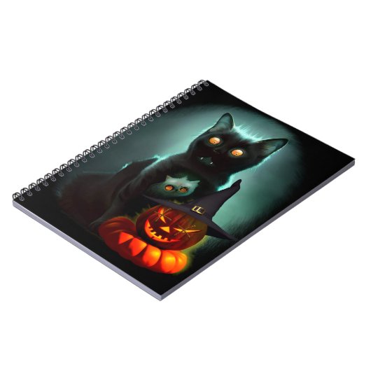 Vampire Cat and Wizard Pumpkin Halloween Surreal Notitieboek (Linkerzijde)