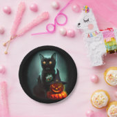 Vampire Cat and Wizard Pumpkin Halloween Surreal Papieren Bordje (Feest)
