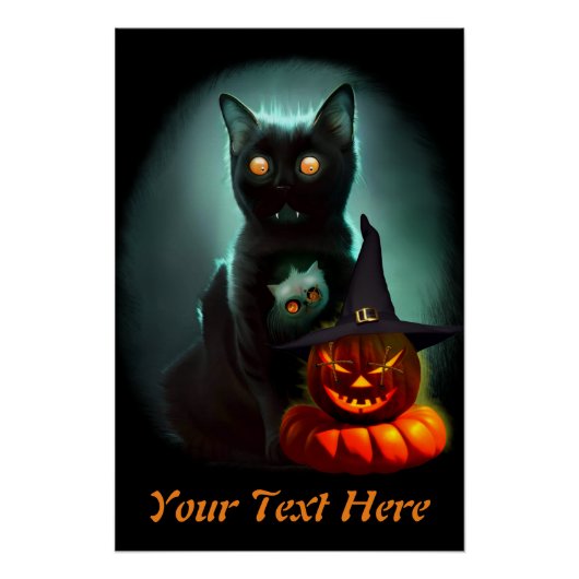 Vampire Cat and Wizard Pumpkin Halloween Surreal Perfect Poster (Voorkant)