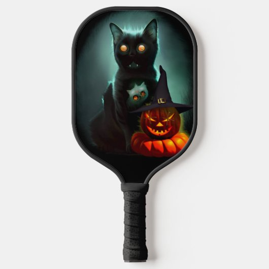 Vampire Cat and Wizard Pumpkin Halloween Surreal Pickleball Paddle (Voorkant)