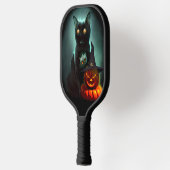 Vampire Cat and Wizard Pumpkin Halloween Surreal Pickleball Paddle (Links)