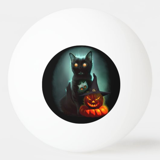 Vampire Cat and Wizard Pumpkin Halloween Surreal Pingpongbal (Voorkant)