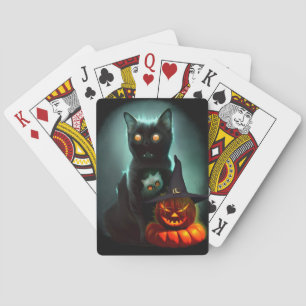 Vampire Cat and Wizard Pumpkin Halloween Surreal Pokerkaarten
