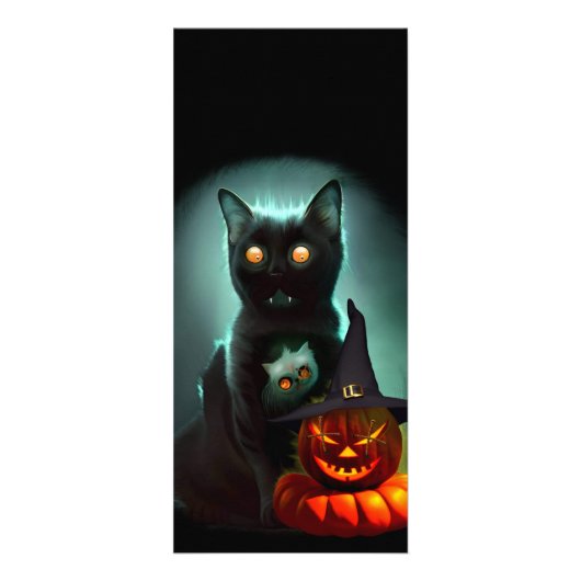 Vampire Cat and Wizard Pumpkin Halloween Surreal Reclamekaart (Achterkant)