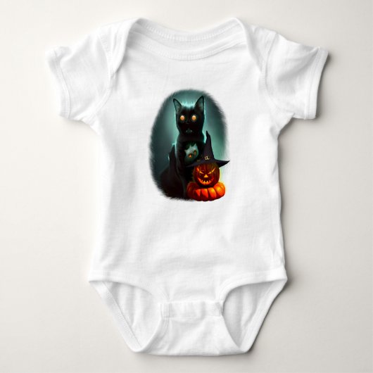 Vampire Cat and Wizard Pumpkin Halloween Surreal Romper (Voorkant)