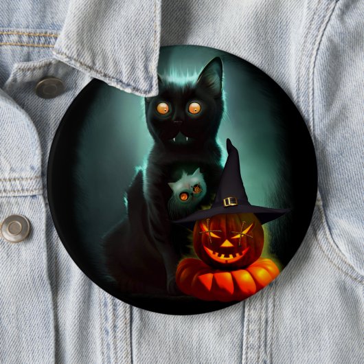 Vampire Cat and Wizard Pumpkin Halloween Surreal Ronde Button 6,0 Cm (In situ)
