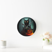 Vampire Cat and Wizard Pumpkin Halloween Surreal Ronde Klok (Huis)