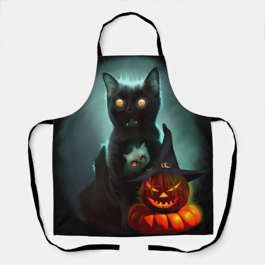 Vampire Cat and Wizard Pumpkin Halloween Surreal Schort (Voorkant)