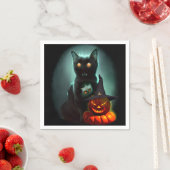 Vampire Cat and Wizard Pumpkin Halloween Surreal Servet (Insitu)
