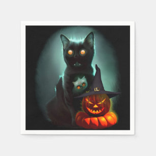 Vampire Cat and Wizard Pumpkin Halloween Surreal Servet