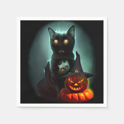 Vampire Cat and Wizard Pumpkin Halloween Surreal Servet (Voorkant)