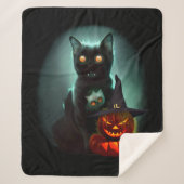 Vampire Cat and Wizard Pumpkin Halloween Surreal Sherpa Deken (Voorkant)
