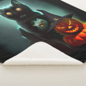Vampire Cat and Wizard Pumpkin Halloween Surreal Sherpa Deken (3/4)
