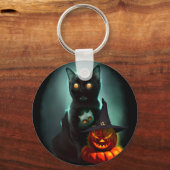 Vampire Cat and Wizard Pumpkin Halloween Surreal Sleutelhanger (Voorkant)