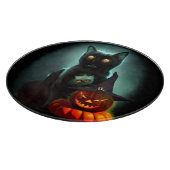 Vampire Cat and Wizard Pumpkin Halloween Surreal Snijplank (Hoek)