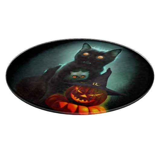 Vampire Cat and Wizard Pumpkin Halloween Surreal Snijplank (Hoek)