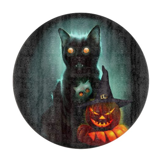 Vampire Cat and Wizard Pumpkin Halloween Surreal Snijplank (Voorkant)