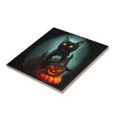 Vampire Cat and Wizard Pumpkin Halloween Surreal Tegeltje (Zijkant)