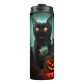 Vampire Cat and Wizard Pumpkin Halloween Surreal Thermosbeker (Voorkant)