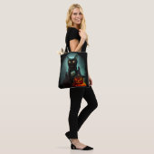 Vampire Cat and Wizard Pumpkin Halloween Surreal Tote Bag (Op model)