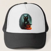 Vampire Cat and Wizard Pumpkin Halloween Surreal Trucker Pet (Voorkant)