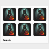 Vampire Cat and Wizard Pumpkin Halloween Surreal Vierkante Sticker (Vel)