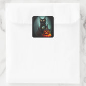 Vampire Cat and Wizard Pumpkin Halloween Surreal Vierkante Sticker (Tas)