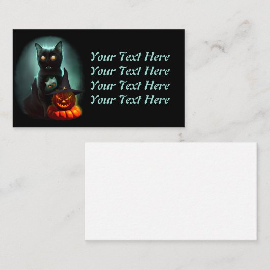 Vampire Cat and Wizard Pumpkin Halloween Surreal Visitekaartje (Voorkant / Achterkant)