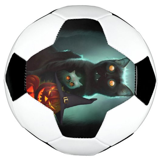 Vampire Cat and Wizard Pumpkin Halloween Surreal Voetbal (Gedraaid)