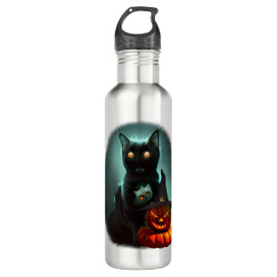 Vampire Cat and Wizard Pumpkin Halloween Surreal Waterfles