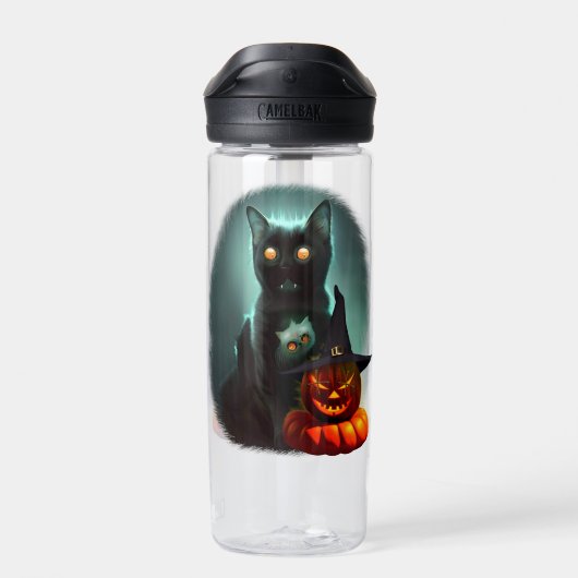 Vampire Cat and Wizard Pumpkin Halloween Surreal Waterfles (Achterkant)