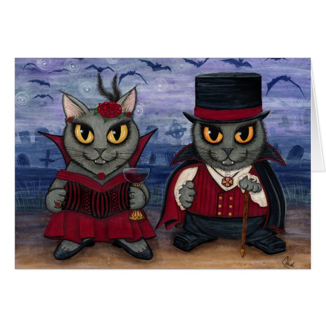 Vampire Cat Couple Gothic Cemetery Fantasy Art Car (Voorkant Horizontaal)