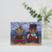 Vampire Cat Couple Gothic Cemetery Fantasy Art Pos Briefkaart (Staand voorkant)