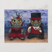 Vampire Cat Couple Gothic Cemetery Fantasy Art Pos Briefkaart (Voorkant)