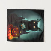 Vampire Cat en Wizard Pumpkin Halloween Surreal A Wandkleed (Voorkant (horizontaal))